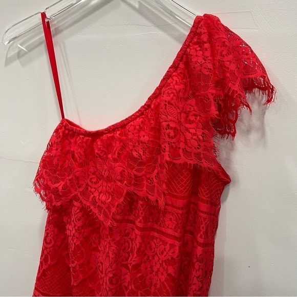 Love, Fire Red Lace One Shoulder Mini Dress Small - Picture 8 of 9